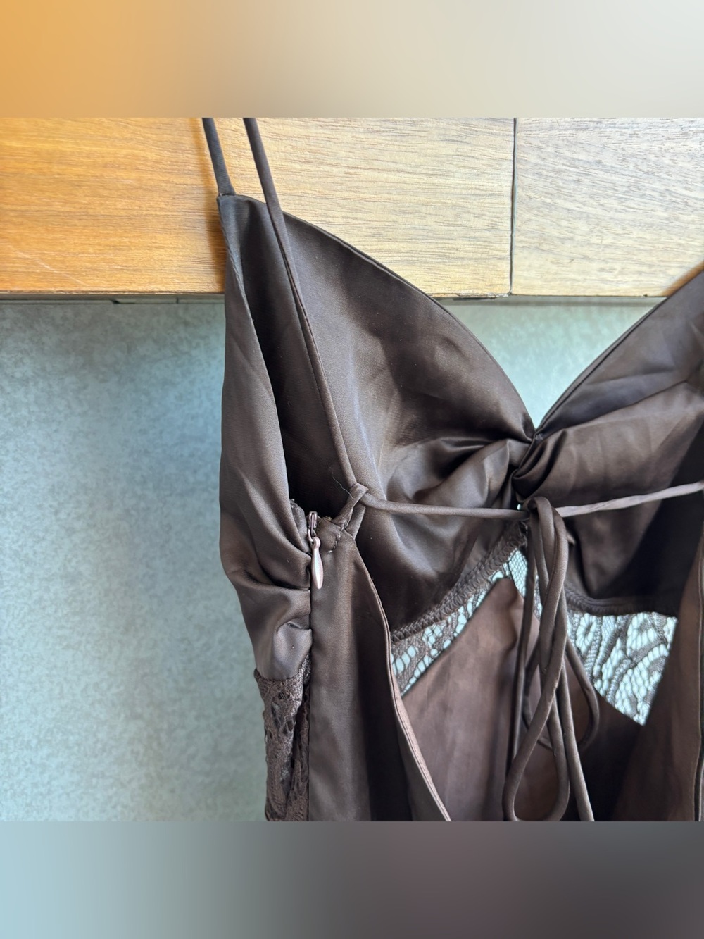 Peppermayo Brown Maxi Slip Dress with Lace Insets - Picture 11 of 13